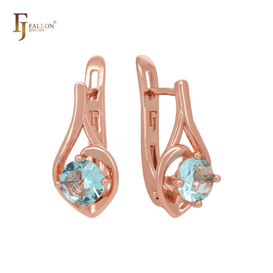 Серьги-клипсы из розового золота с круглыми камнями и синим фианитом