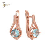 Серьги-клипсы из розового золота с круглыми камнями и синим фианитом