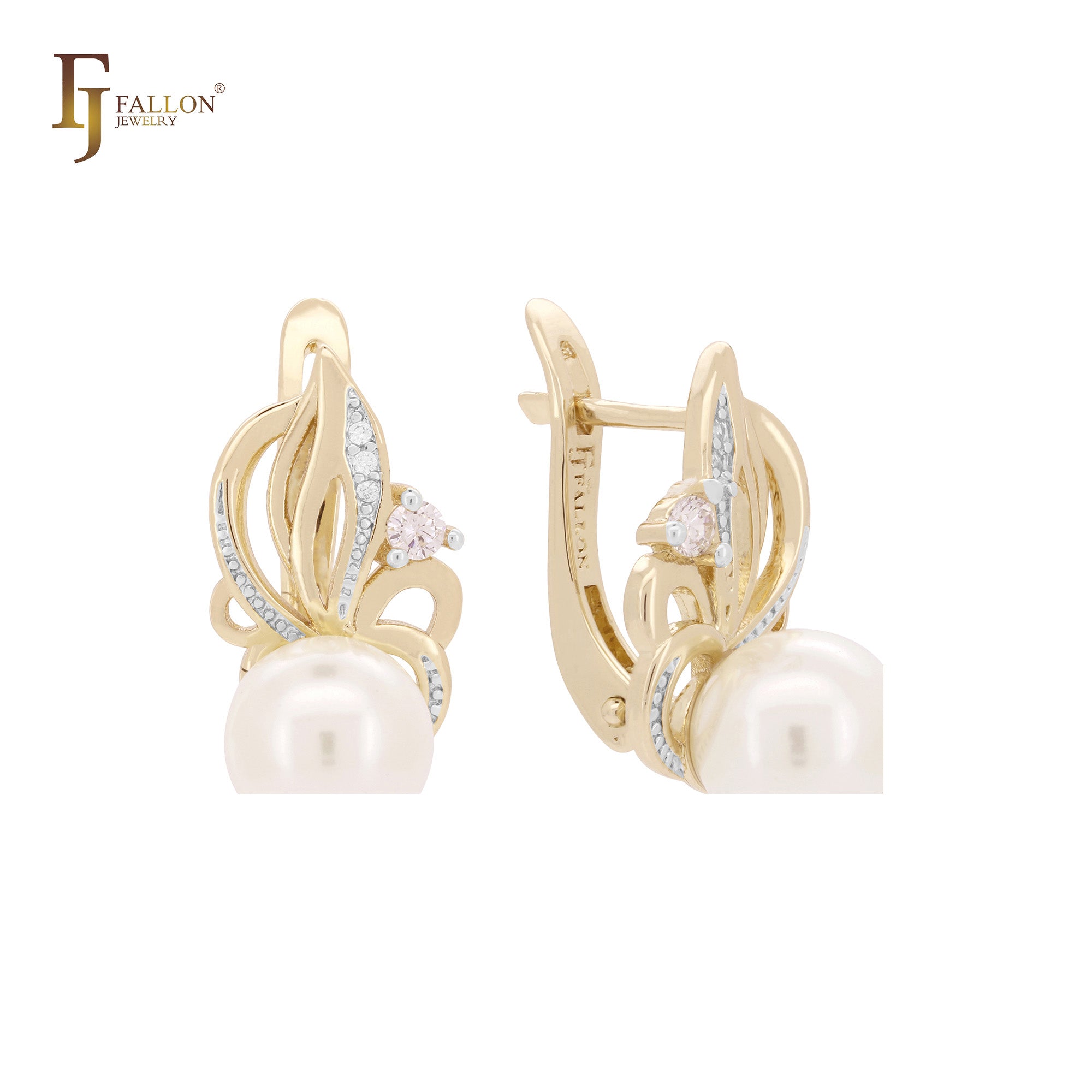 .Perlenohrringe aus 14-karätigem Gold, Roségold und zweifarbiger Beschichtung