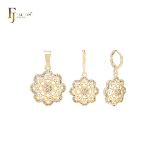 Conjunto de joyas de oro de 14 quilates con colgante y estrella redondeada octogonal de circonitas blancas