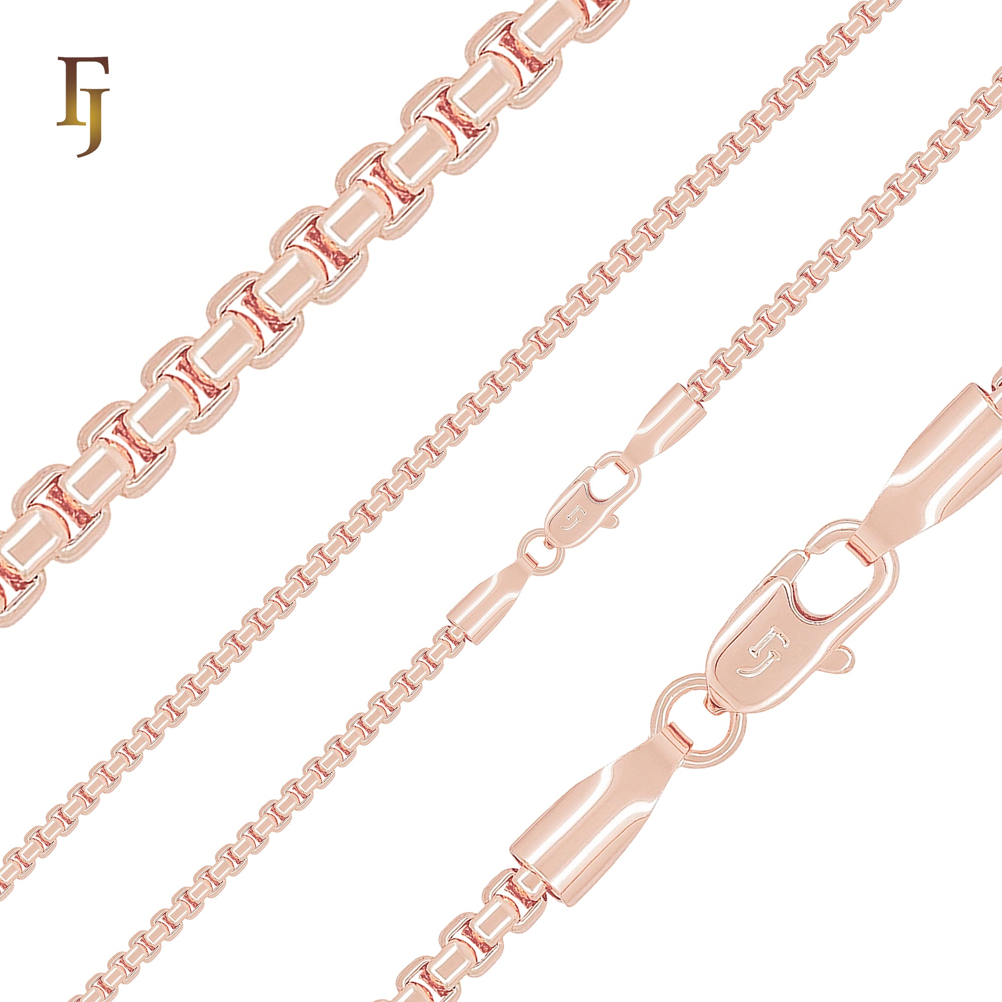Rounded wide 2.5mm Rose Gold Box Link Chain