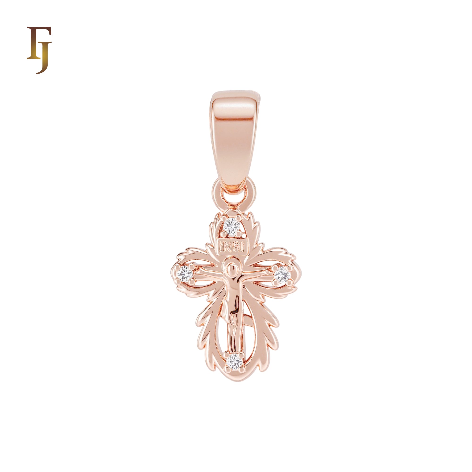 White CZs Christian Catholic INRI Rose Gold Crucifix Cross Religious Pendant