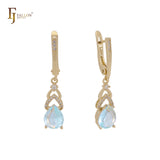 Серьги-клипсы Hearty heart drop lake blue cz Rose Gold
