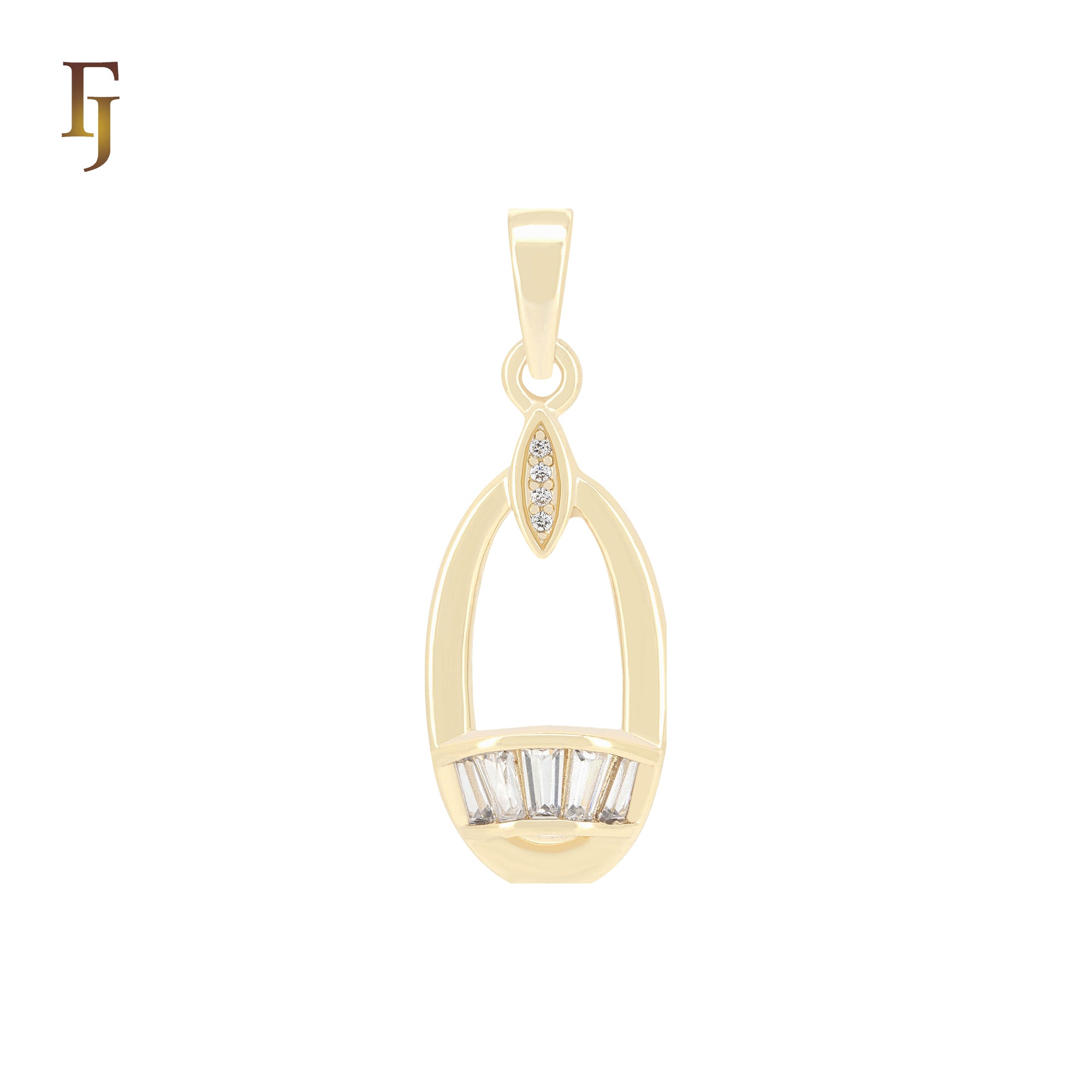 Oval drop white CZs 14K Gold Pendant