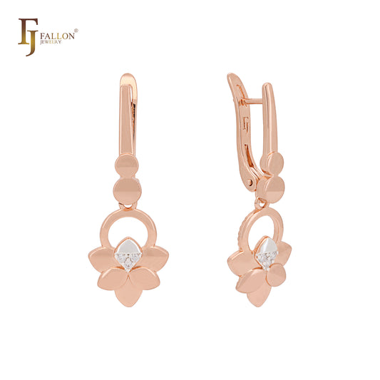 Pendientes de clip en dos tonos de oro rosa con doble flor de trébol