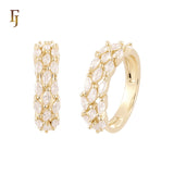 Halo white CZs cluster Marquise 14K Gold, Rose Gold Wedding Set Rings Engagement and Band