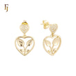Heart of white CZs cluster drop Heart of flower 14K Gold Stud Earrings