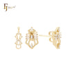 Conjunto de aretes tipo botón de oro de 14 k con circonitas blancas y colgante