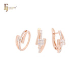Conjunto de joyas de oro rosa de dos tonos con anillos y símbolo de rayo de circonitas blancas