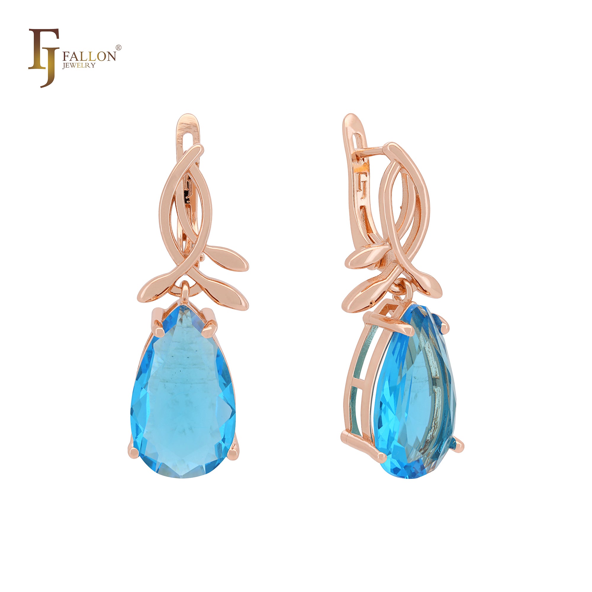 Pendientes de clip en oro rosa con circonitas cúbicas de colores y solitario en forma de pera