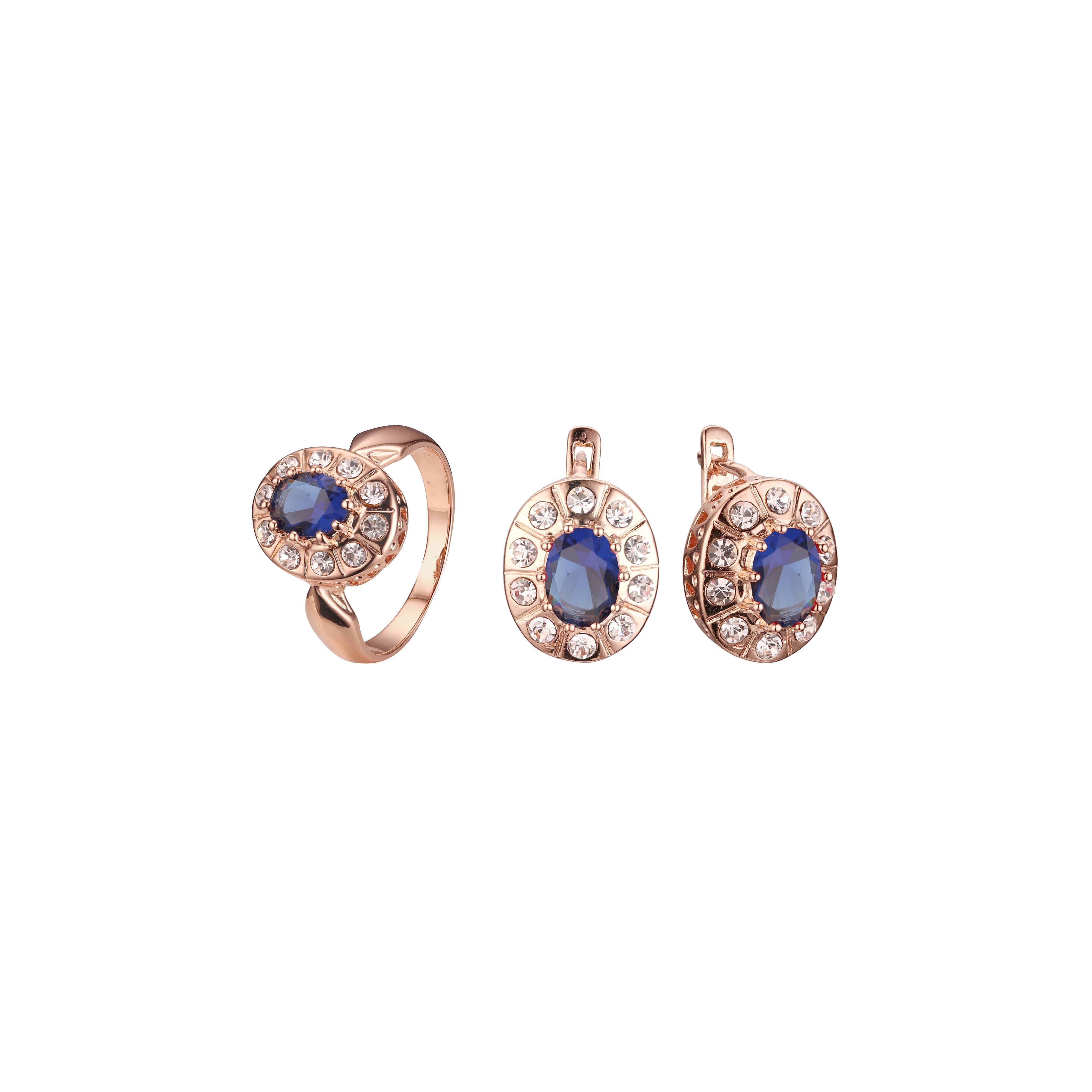 Conjunto de halo de oro rosa con anillos