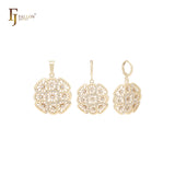 Conjunto de joyas de oro de 14 quilates con colgante y circonitas blancas en forma de caleidoscopio radiactivo octogonal con copos de nieve