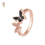 Double Butterfly of black onyx Rose Gold Fashion Rings