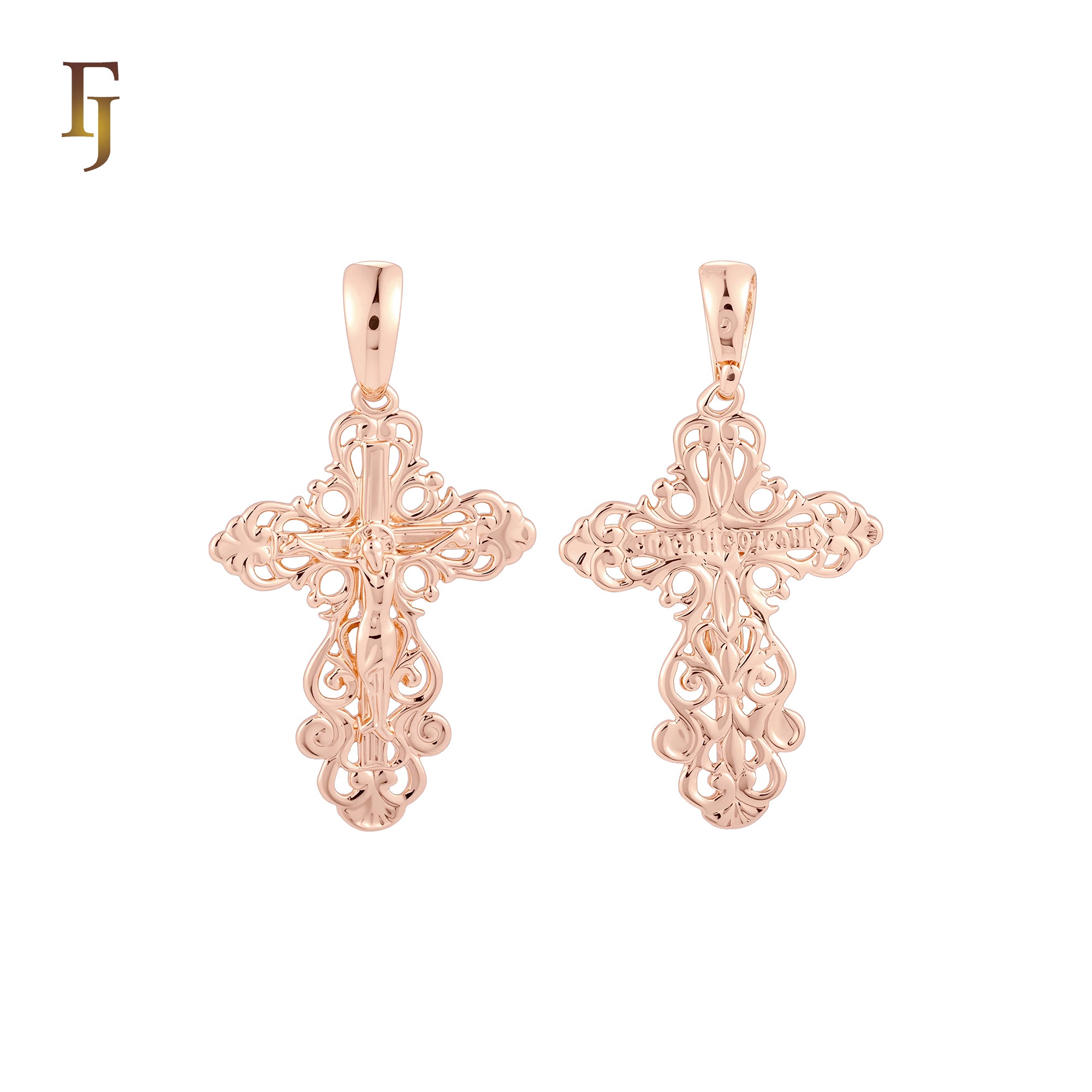 Russian Save and save Rose Gold Crucifix Cross Pendant Religious Catholic Orthdox