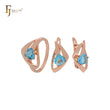 Conjunto de joyas de oro rosa con circonita cúbica azul lago, corte triangular, solitario geométrico triangular y anillos