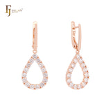 Pendientes de clip de oro rosa con forma de lágrima y circonitas cúbicas redondeadas y halo de colores