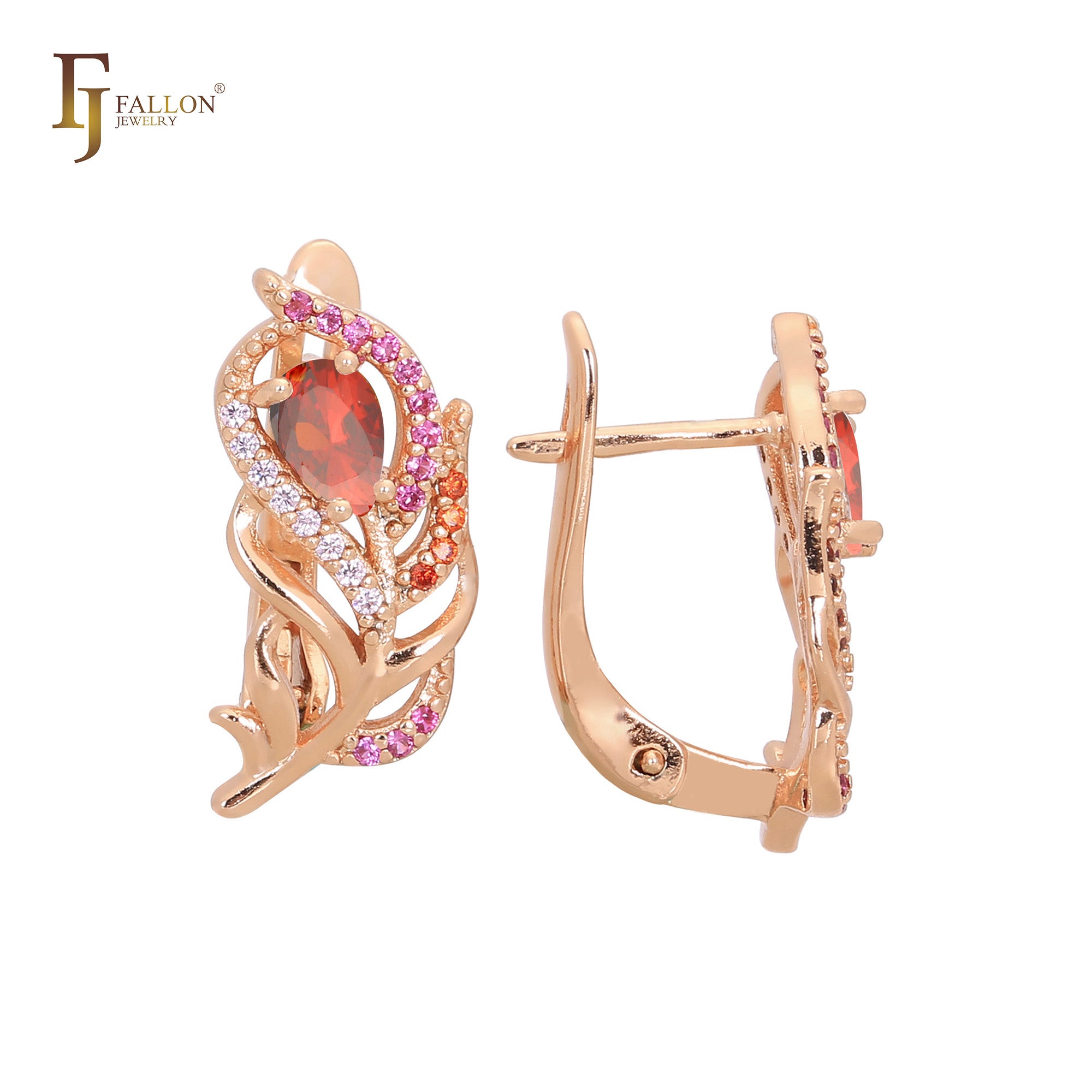 Pendientes solitario pluma oro rosa
