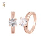 Centered paved white CZs 14K Gold, Rose Gold Wedding Set Rings Engagement and Band