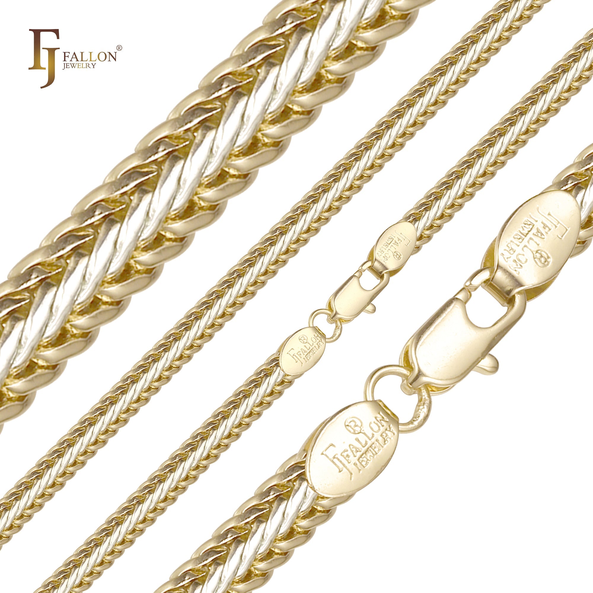 Classic Glossy 14K Gold, Rose Gold two tone, three tone Foxtail link chains