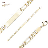 Bonitos brazaletes de identificación para hombre con eslabones Figaro pulidos chapados en Oro 14K.
