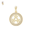 Rounded Halo white CZs triple flower 14K Gold Pendant