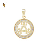 Rounded Halo white CZs triple flower 14K Gold Pendant