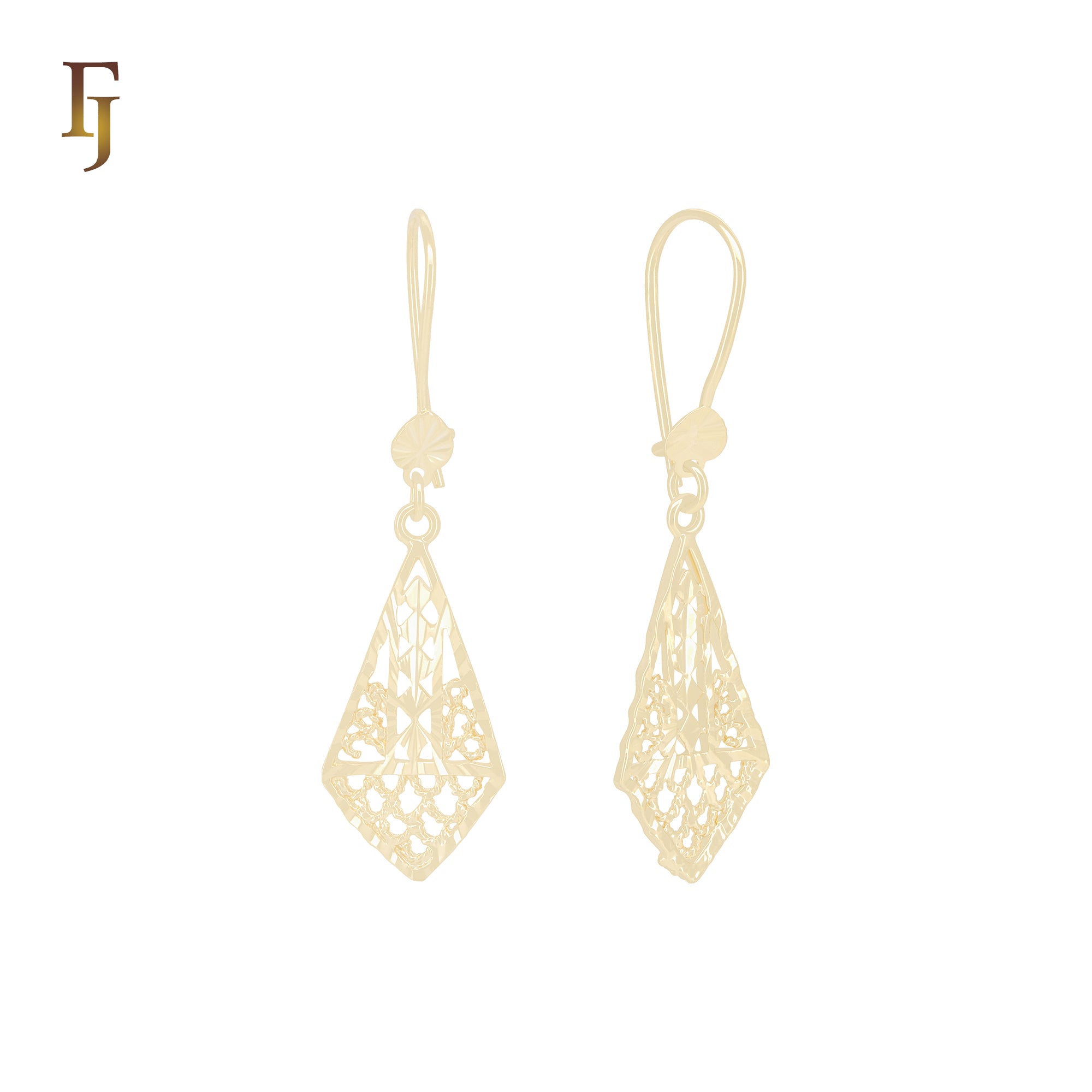Drop filigree Rhombus 14K Gold Wire Hook Earrings