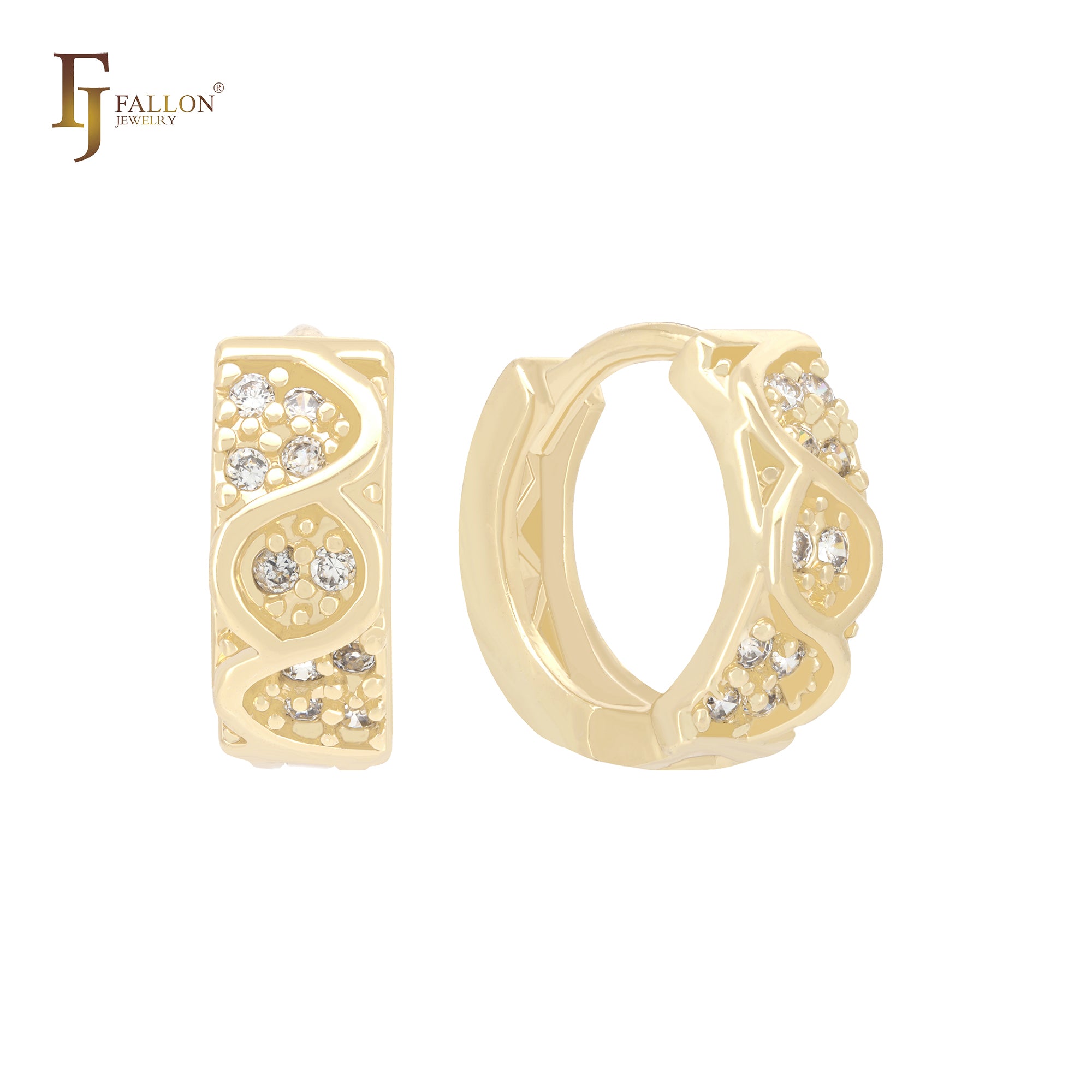 Pendientes Huggie de oro de 14 quilates con circonitas blancas onduladas