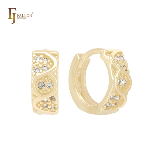 Pendientes Huggie de oro de 14 quilates con circonitas blancas onduladas