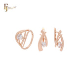 Conjunto de joyas geométricas de oro rosa con solitario de circonita blanca y anillos
