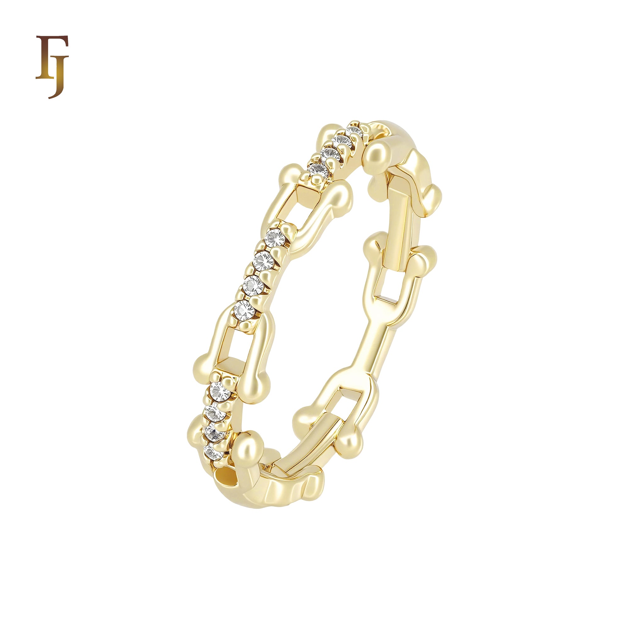 U shaped of white CZs fancy chain link 14K Gold Fashion Rings