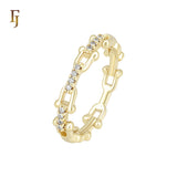 U shaped of white CZs fancy chain link 14K Gold Fashion Rings