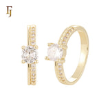 Solitaire white CZs band paved white CZs 14K Gold Engagement Rings