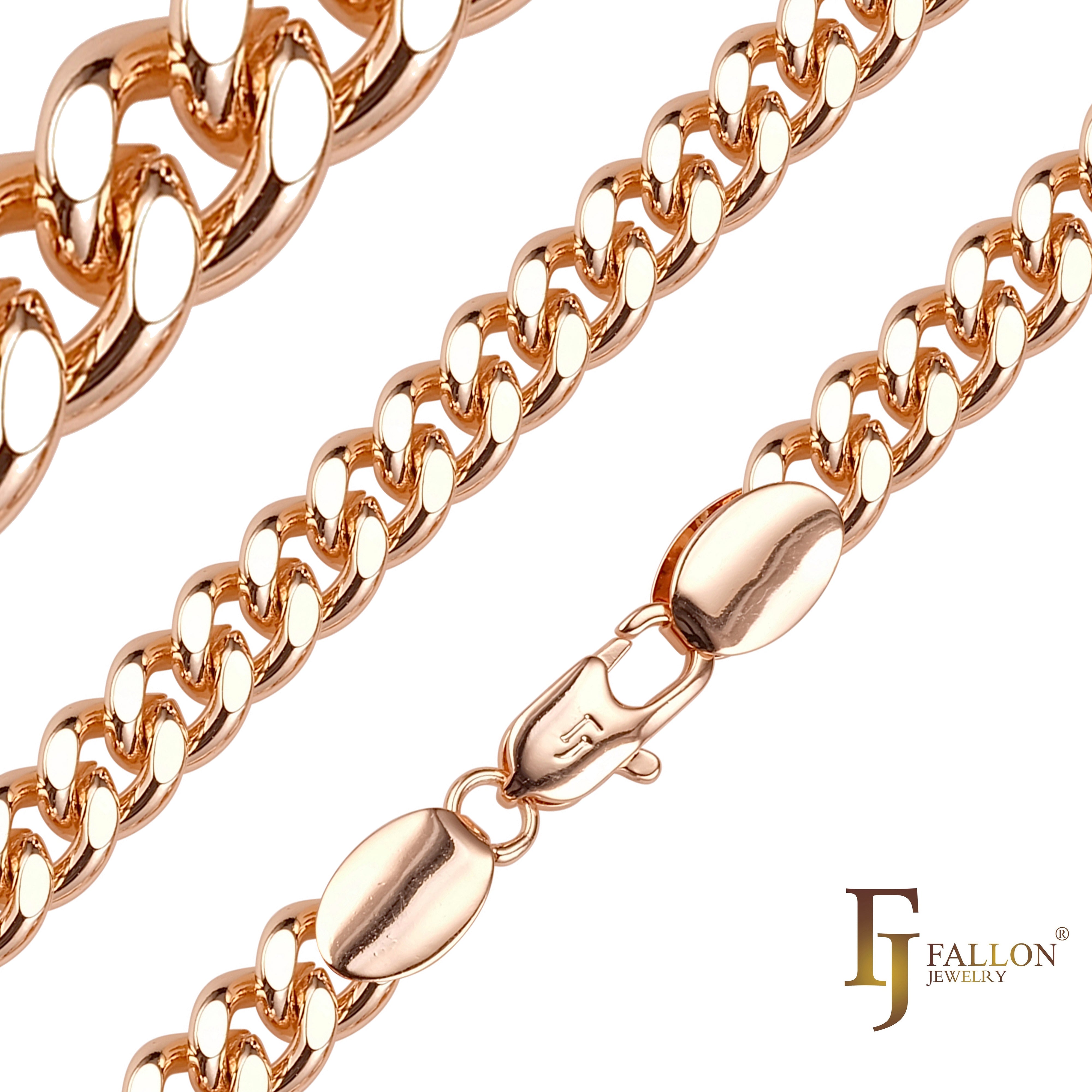 .Cadenas de eslabones cubanos estilo Miami clásicas chapadas en oro rosa, dos estilos y dos tonos SF