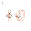 Round and Rhombus solitaire White CZ Rose Gold two tone Fashion Rings