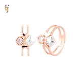 Round and Rhombus solitaire White CZ Rose Gold two tone Fashion Rings