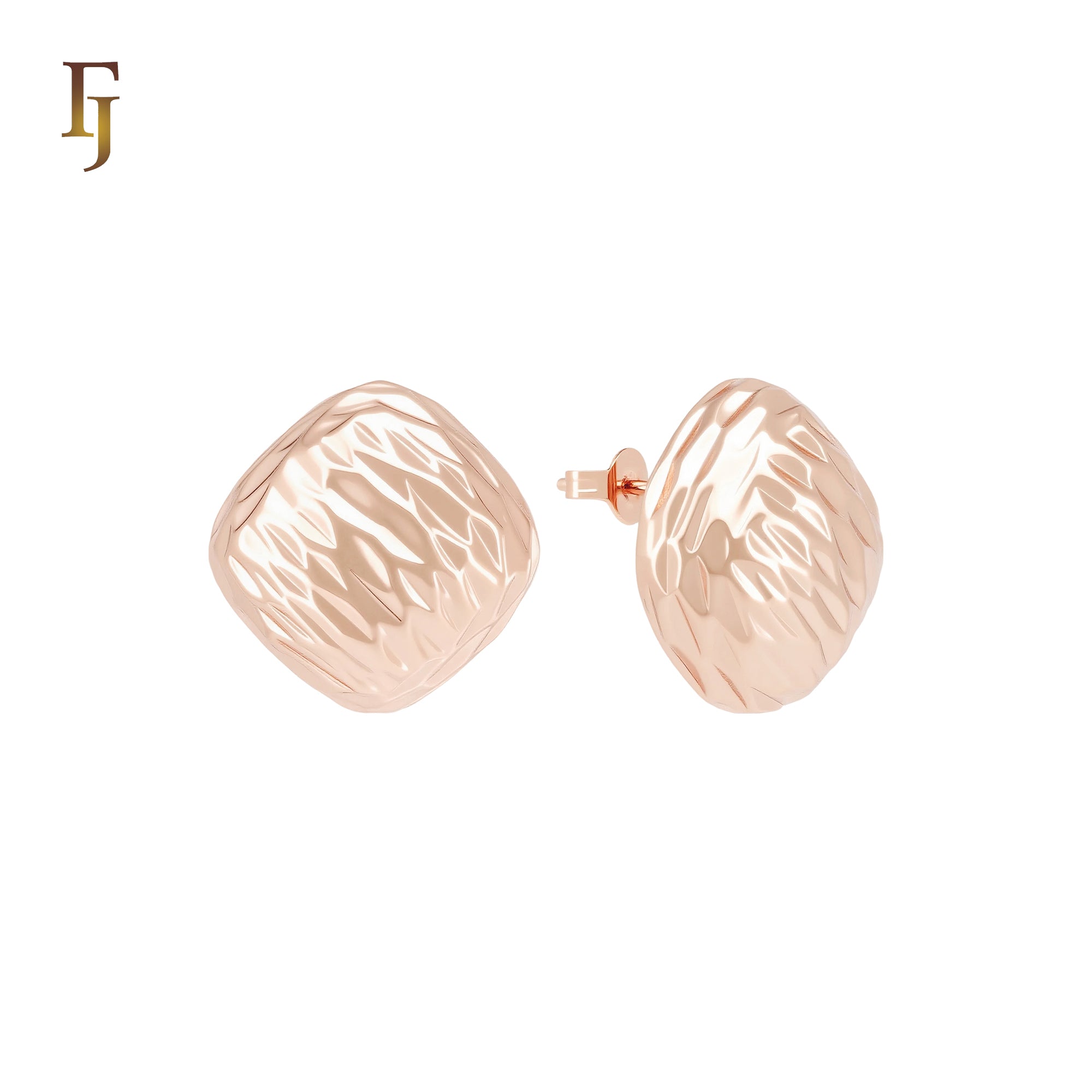 Rhombus shaped nugget 14K Gold, Rose Gold Stud Earrings