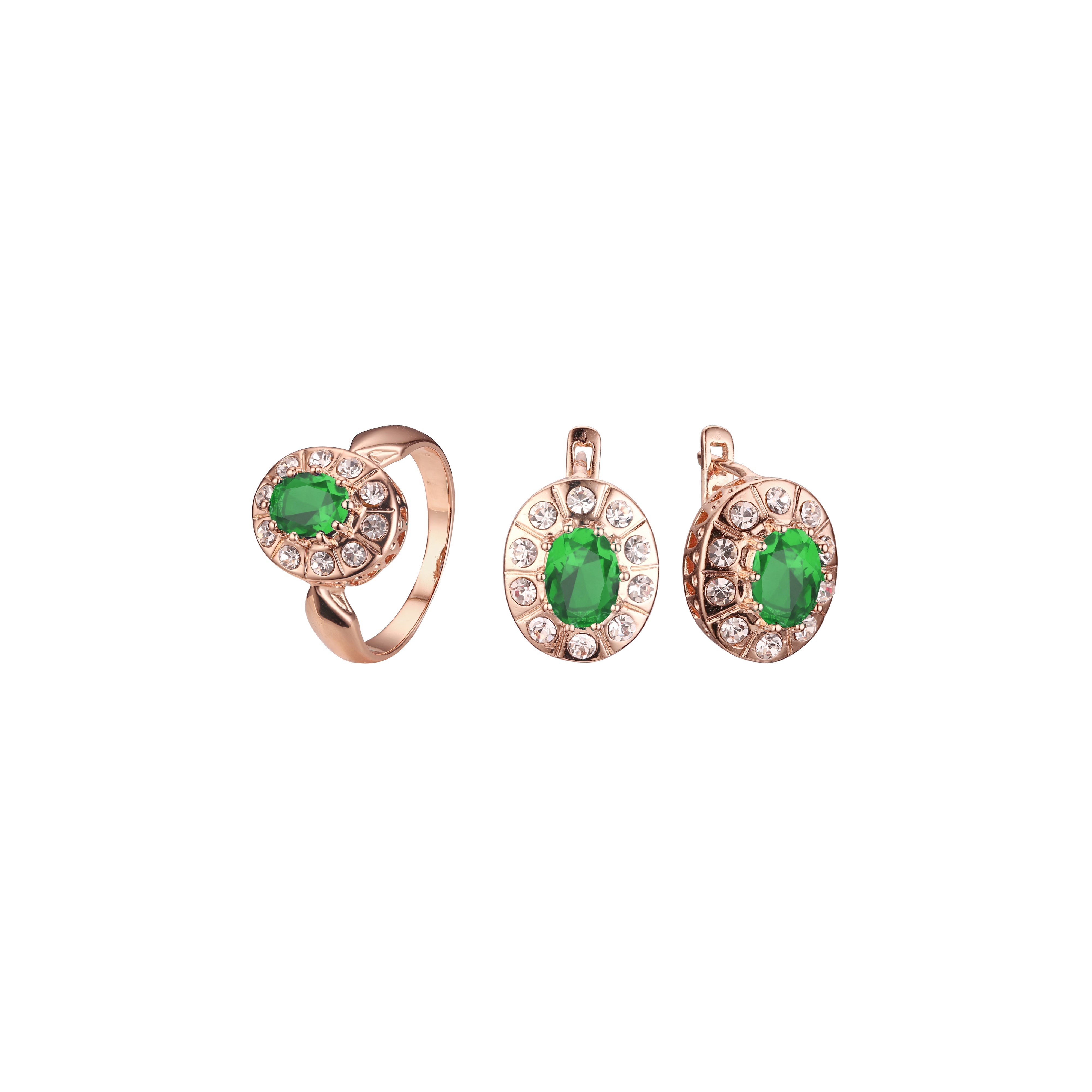 Conjunto de halo de oro rosa con anillos