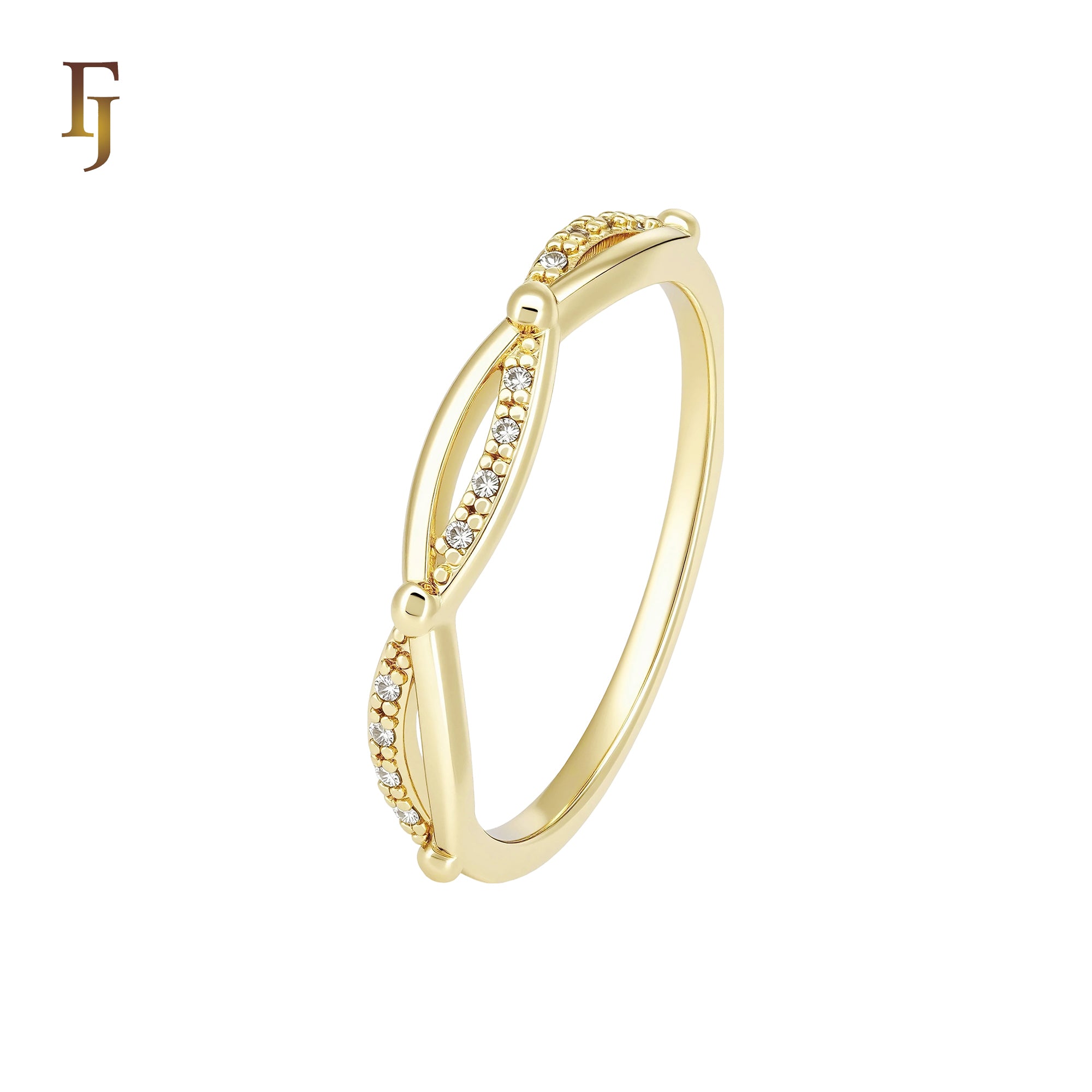 Double bands crossing white CZs 14K Gold Fashion Rings