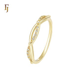 Double bands crossing white CZs 14K Gold Fashion Rings