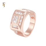Cluster Baguette White CZs Rose Gold signet Men's Rings