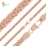 Compact Rounded C link 14K Gold, Rose Gold Side Hammered spiga Wheat chains