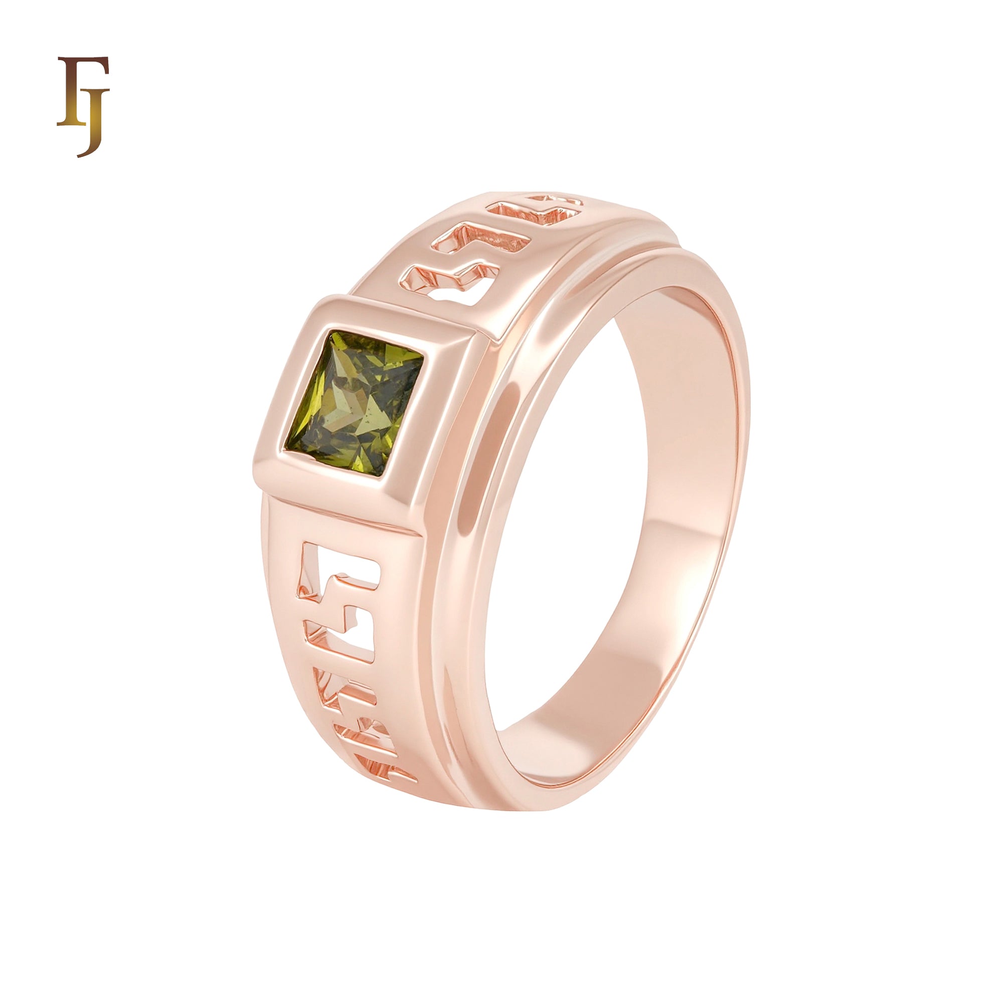 Greek Key meander Solitaire Olive Green Engagement Rings