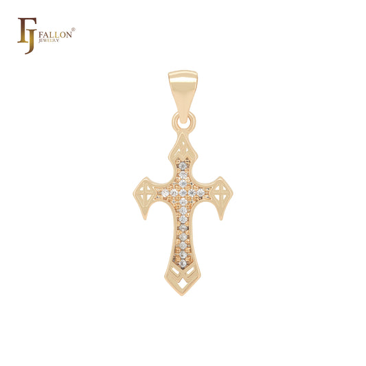 Colgante de cruz de oro de 14 quilates con circonitas blancas en forma de flecha puntiaguda