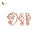 Conjunto de joyas de oro rosa con perlas de alambre curvadas entrelazadas y anillos