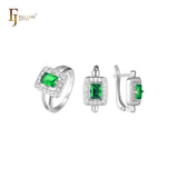 エメラルド カット ストーン ハロー パヴェ ホワイト CZ リング ローズ ゴールド ジュエリー セット