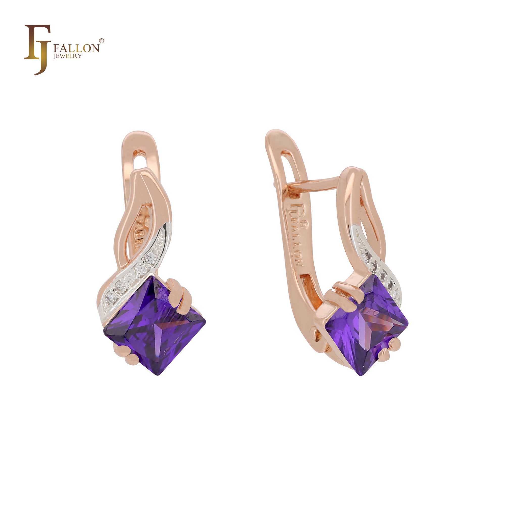 .玫瑰金双色单石菱形石耳环