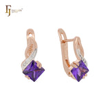 .玫瑰金双色单石菱形石耳环