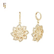 Elegant Spining snowflake white CZs Maple 14K Gold drop Huggie Earrings