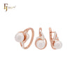 Elegante conjunto de joyería de moda en dos tonos de oro rosa con perla redonda y anillos